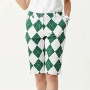 Loudmouth Golf Pants Womens 12 Green White Diamond Argyle Cropped Capri Stretch